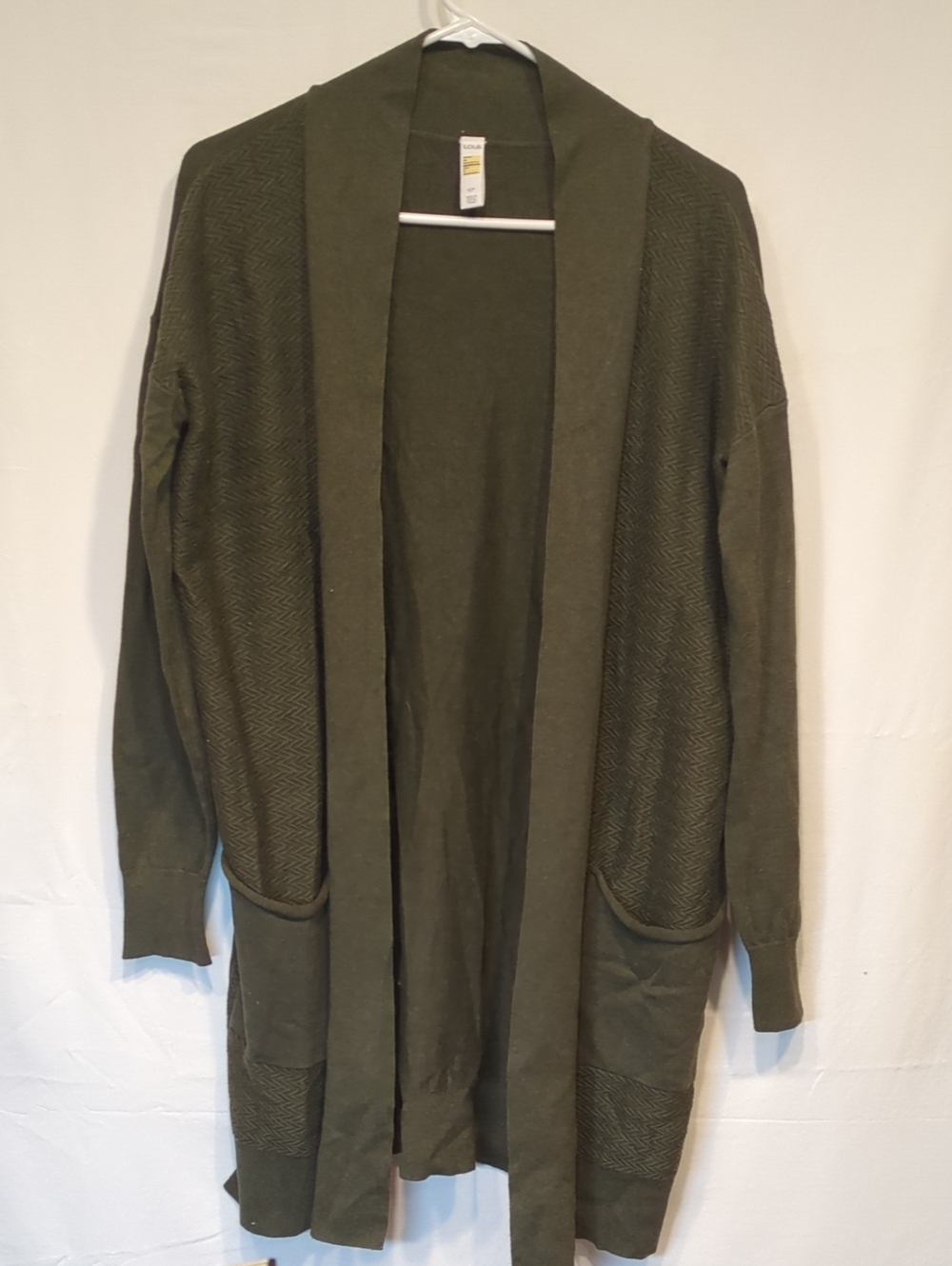 Lole Olive Open-Front Long Cardigan Sweater